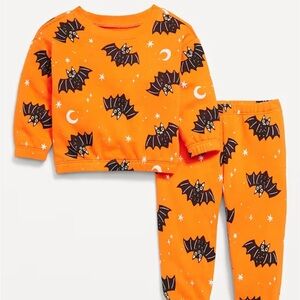 Toddler Orange and Black Halloween Bats French Terry Sweatshirt and Pants Set